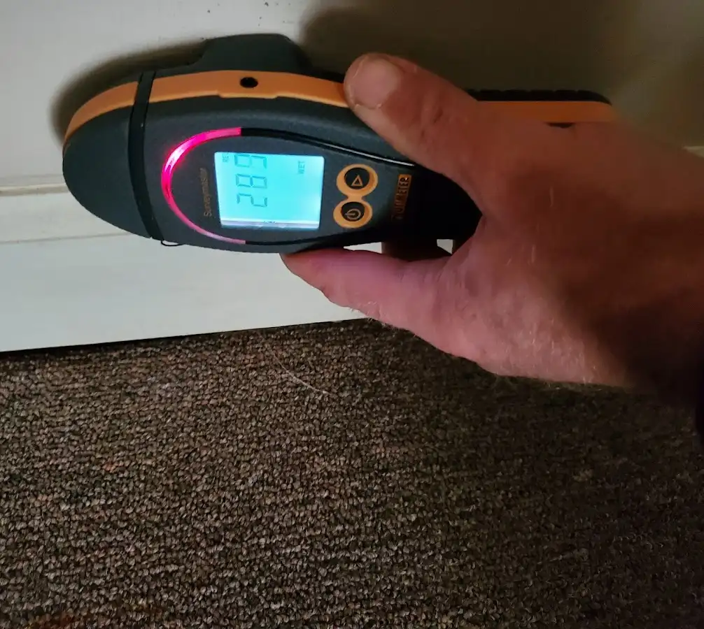 Moisture detection at baseboard during Burst Pipe Cleanup in Corcoran